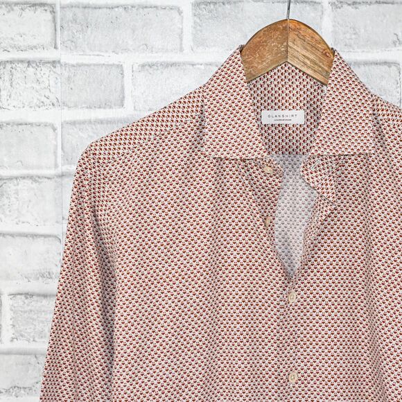 GLANSHIRT Slowear Men's Button up Shirt Red geo print size 15 1/2 fit M - Picture 5 of 7